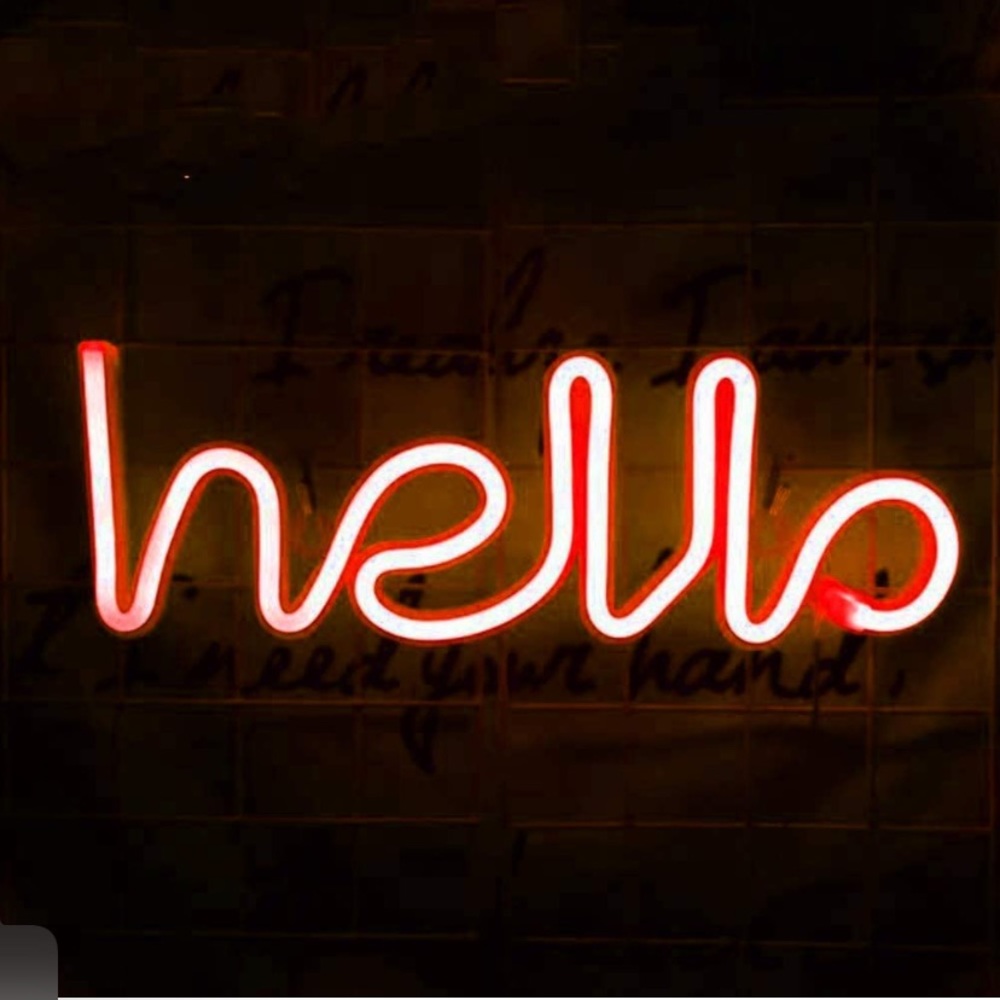 neon “hello” sign